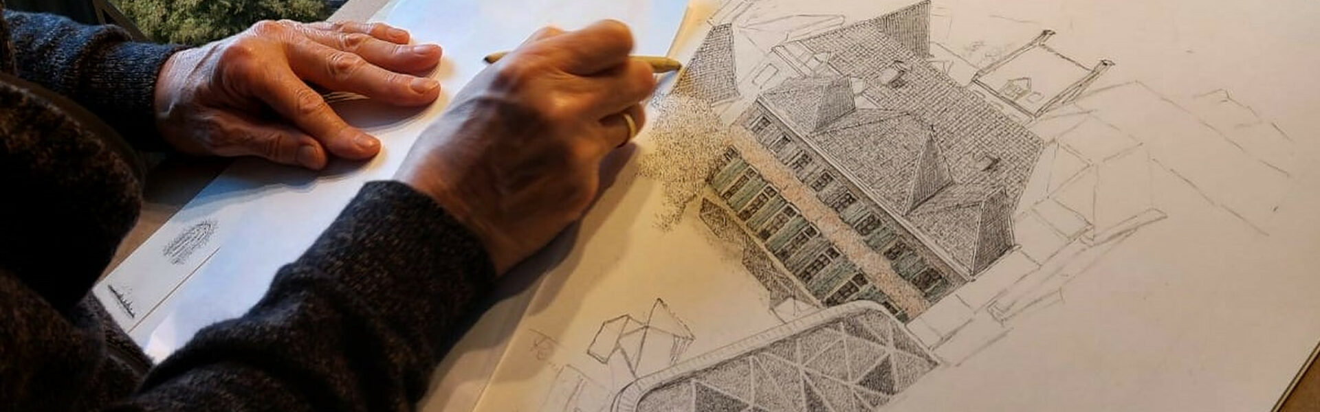 Henk Bouwman maakt pentekening Hof van Heeckeren in Hampshire Hotel